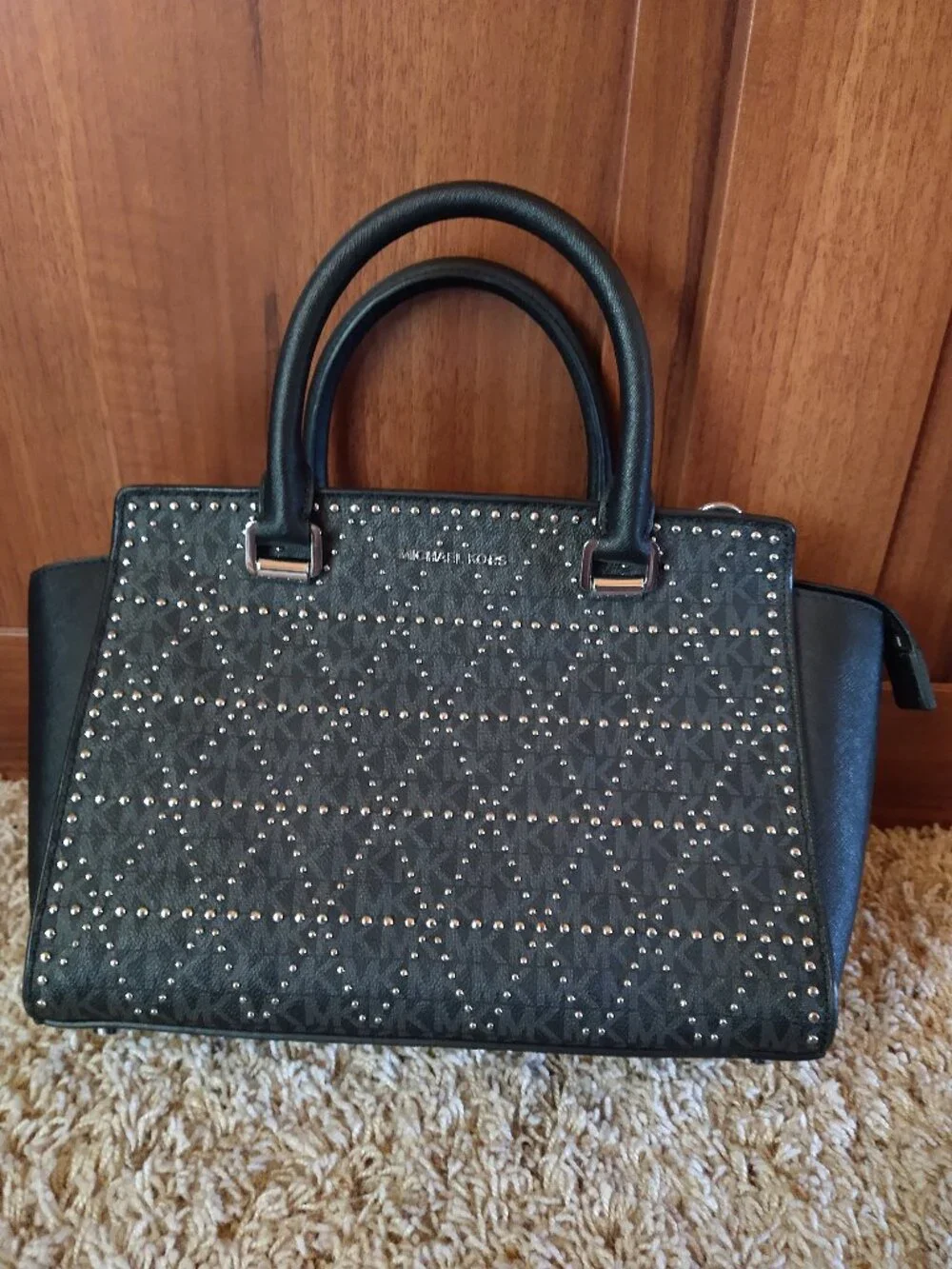 Michael Kors Black Studded Logo Satchel / Tote